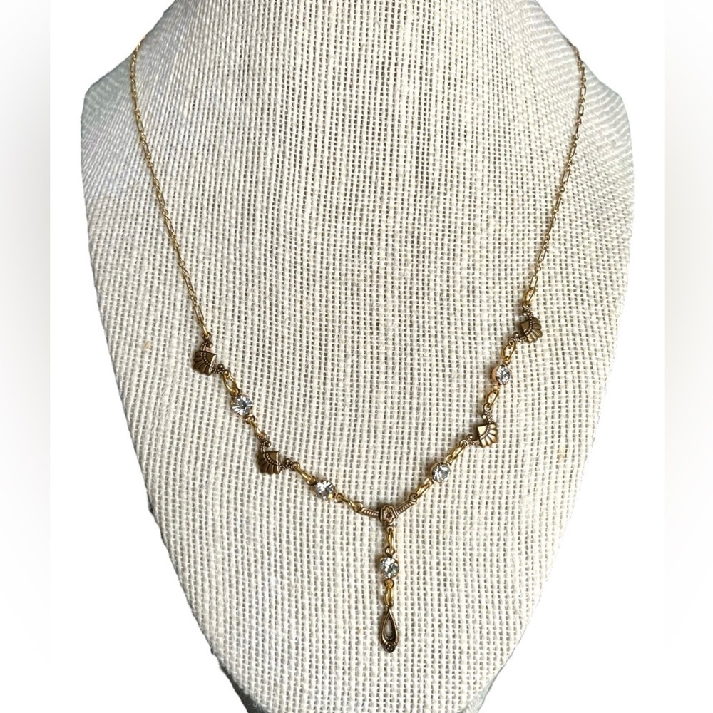 Vintage Sadie Green Signed Art Deco Antiqued Gold Necklace